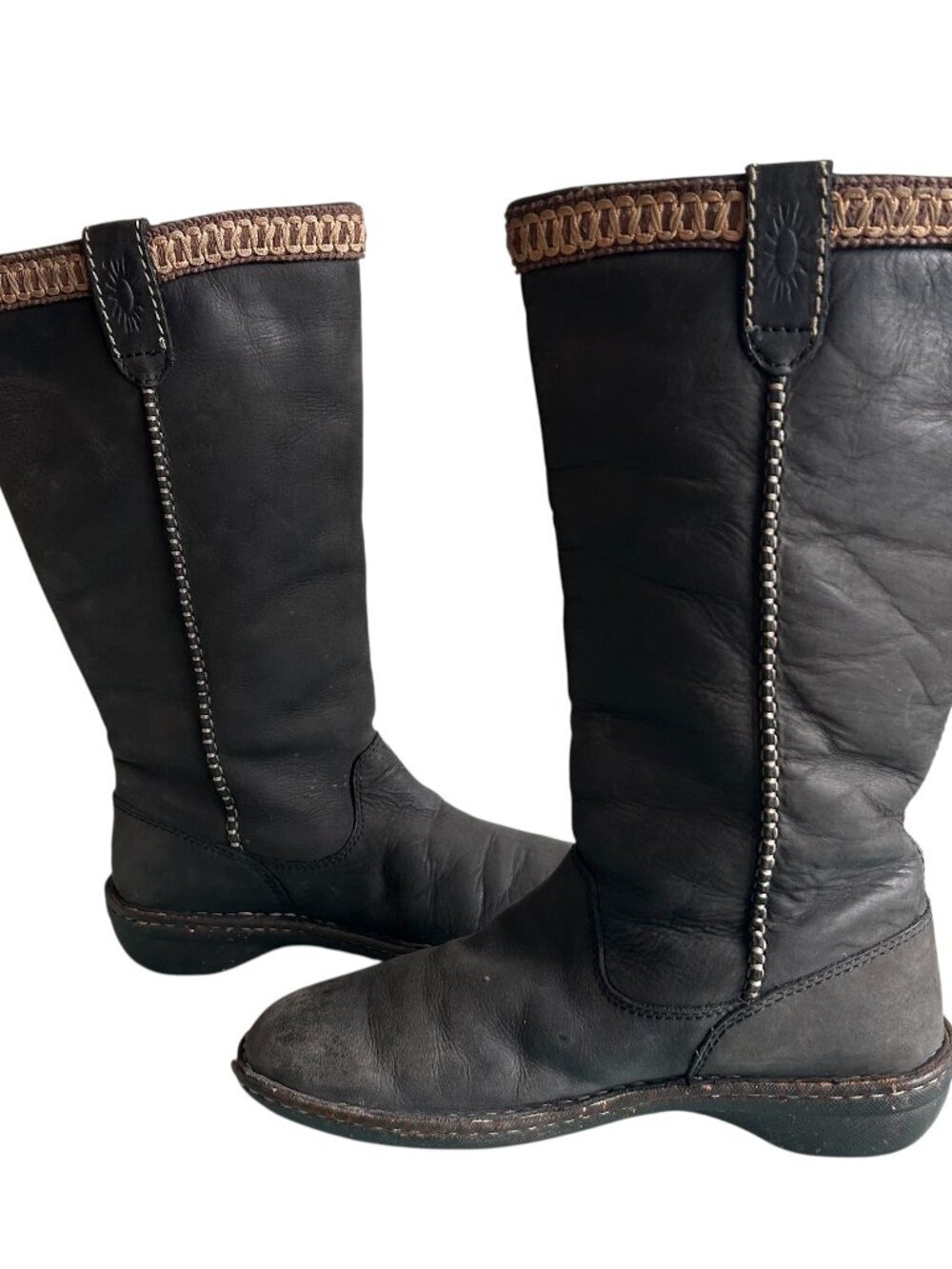 UGG Swell Tall Winter Black Leather Sheepskin Tasman Boots Size 8